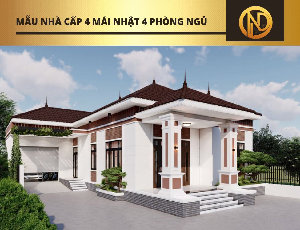 Mẫu nhà cấp 4 mái Nhật 4 phòng ngủ