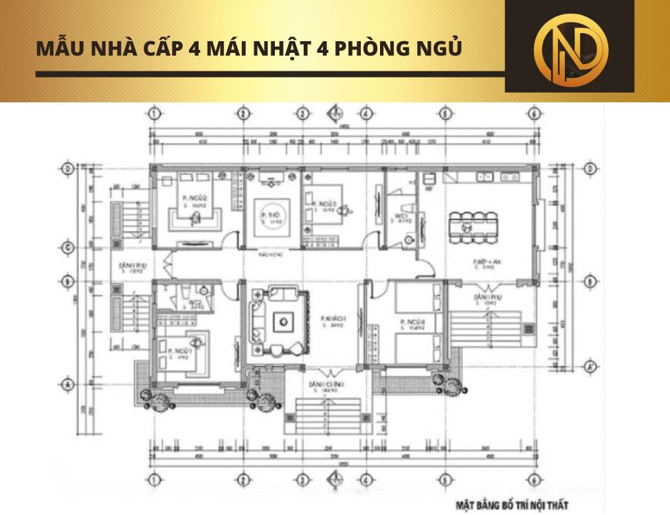 Mẫu nhà cấp 4 mái Nhật 4 phòng ngủ