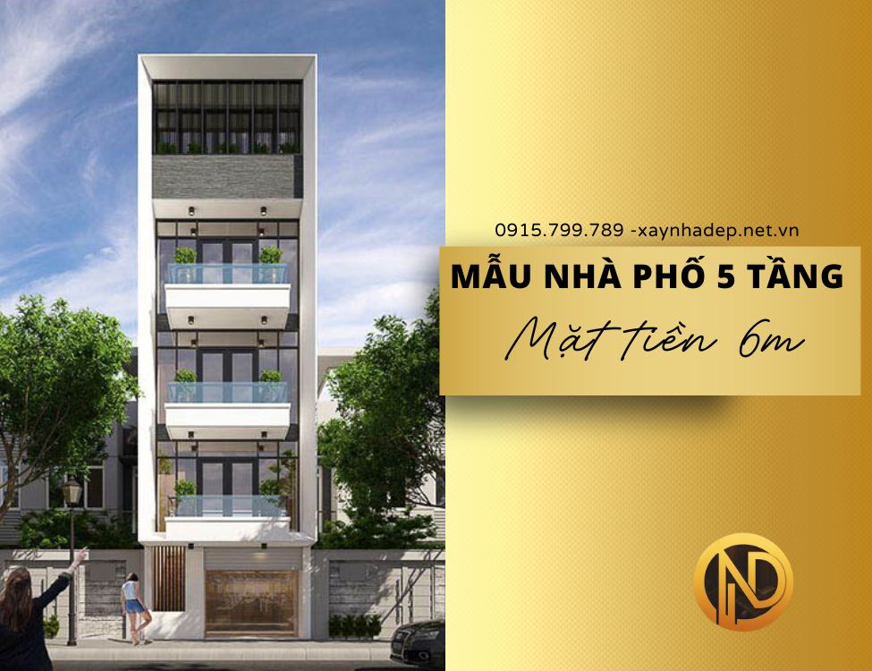 Mẫu nhà đẹp 5 tầng mặt tiền 6m