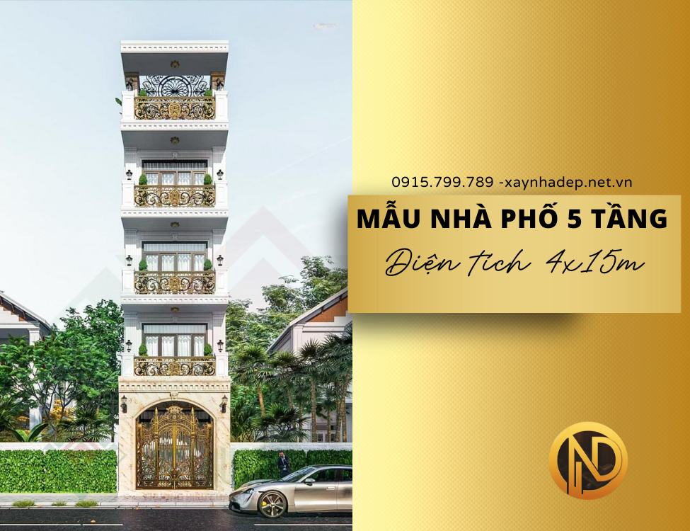 Thiết kế nhà phố 5 tầng 4x15m