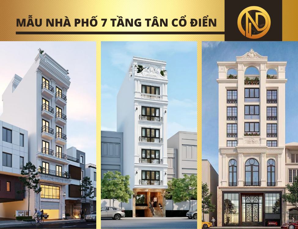 Mẫu nhà phố 7 tầng phong cách tân cổ điển