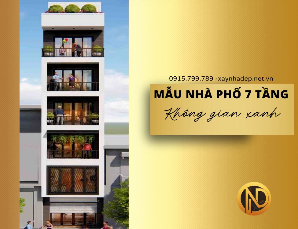 Mẫu nhà phố 7 tầng với không gian xanh