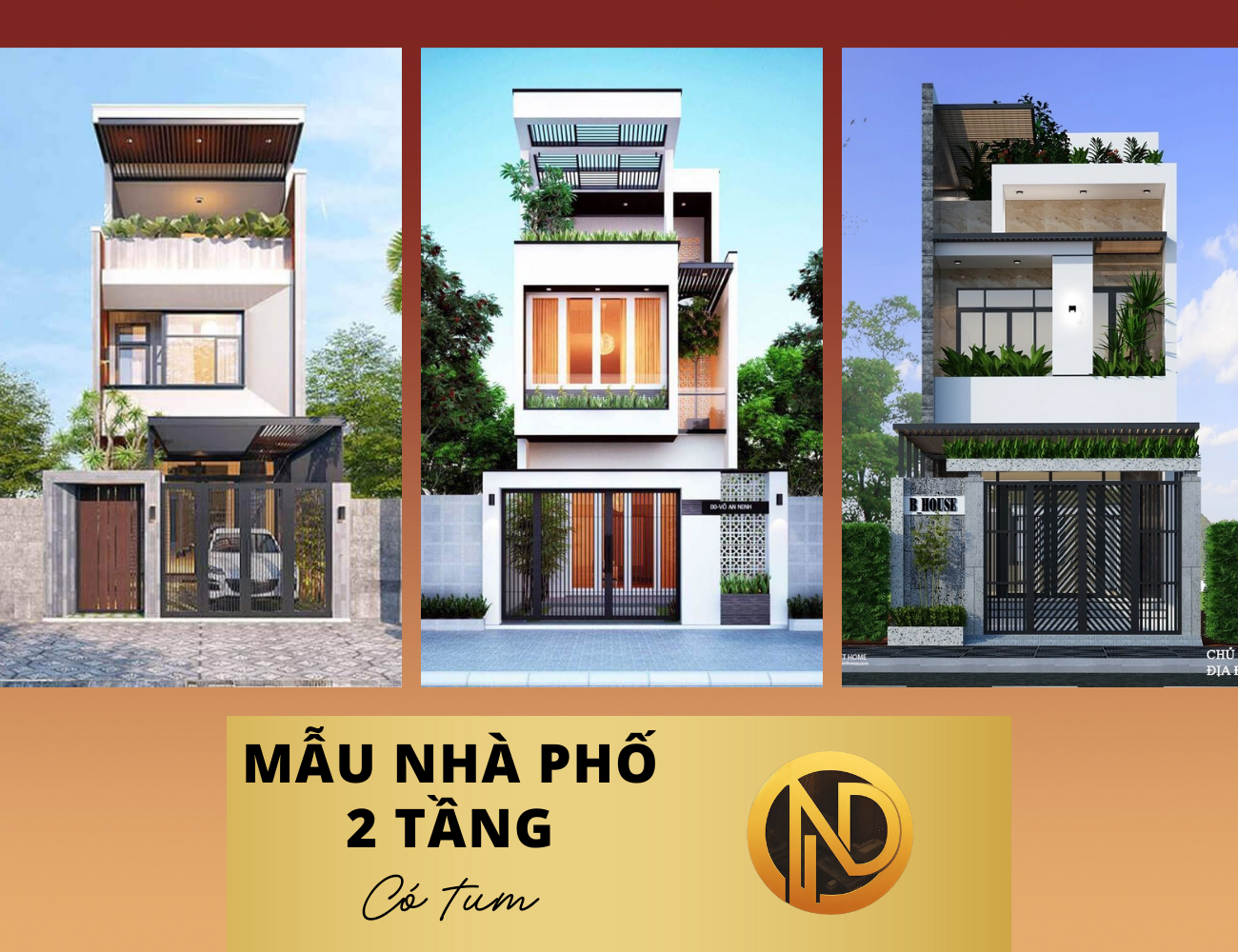 Mẫu nhà ống 2 tầng đẹp có tum