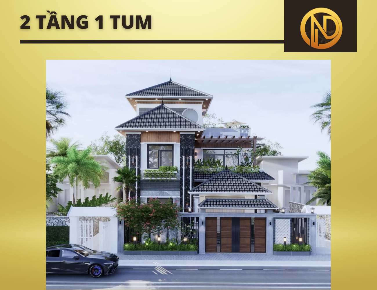 Nhà mái nhật tân cổ điển 2 tầng 1 tum