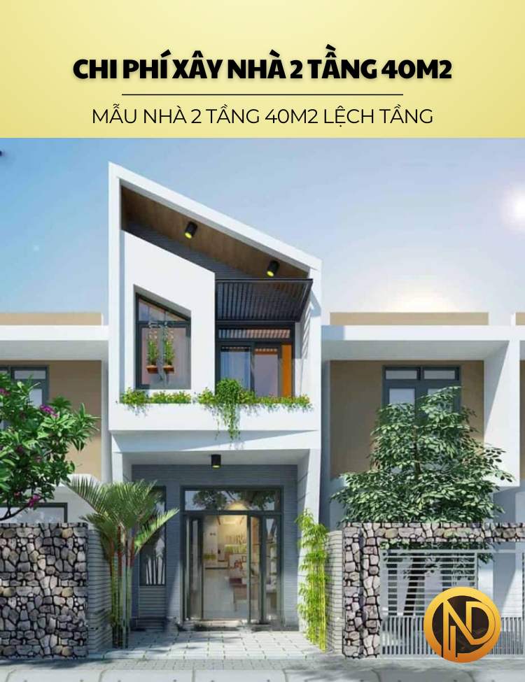 Mẫu nhà 2 tầng 40m2 lệch tầng