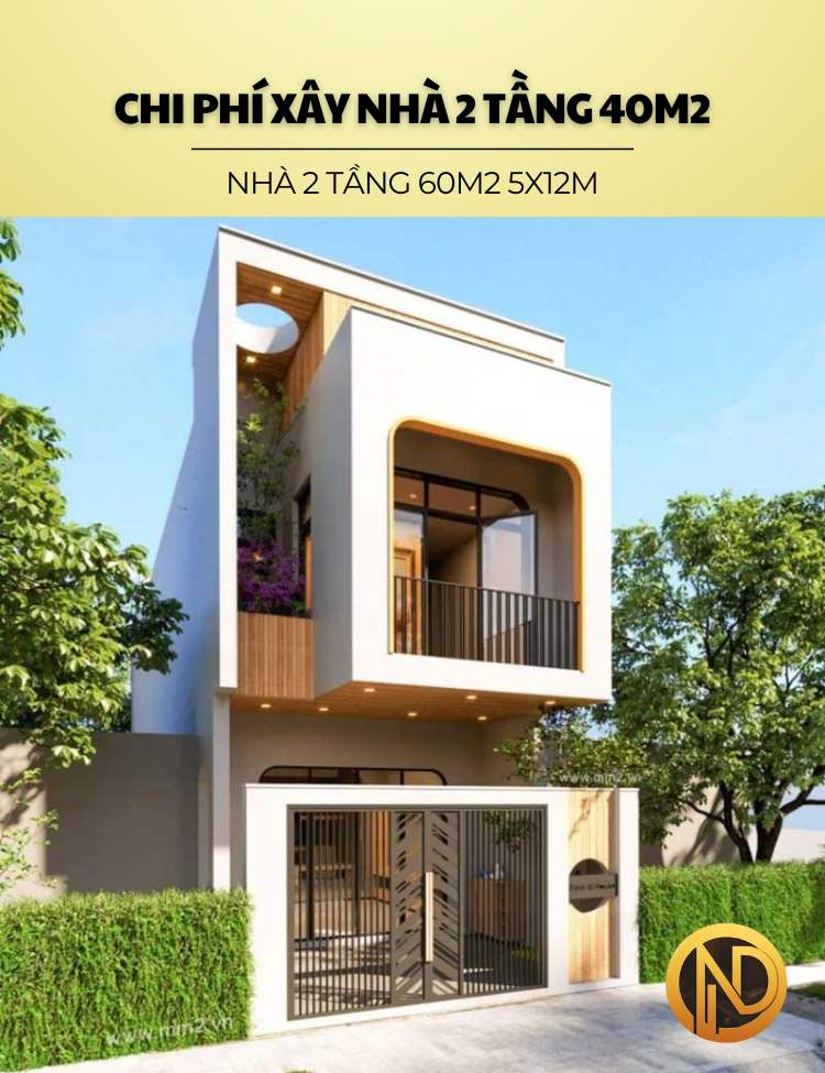 Thiết kế nhà 2 tầng 60m2 5x12m