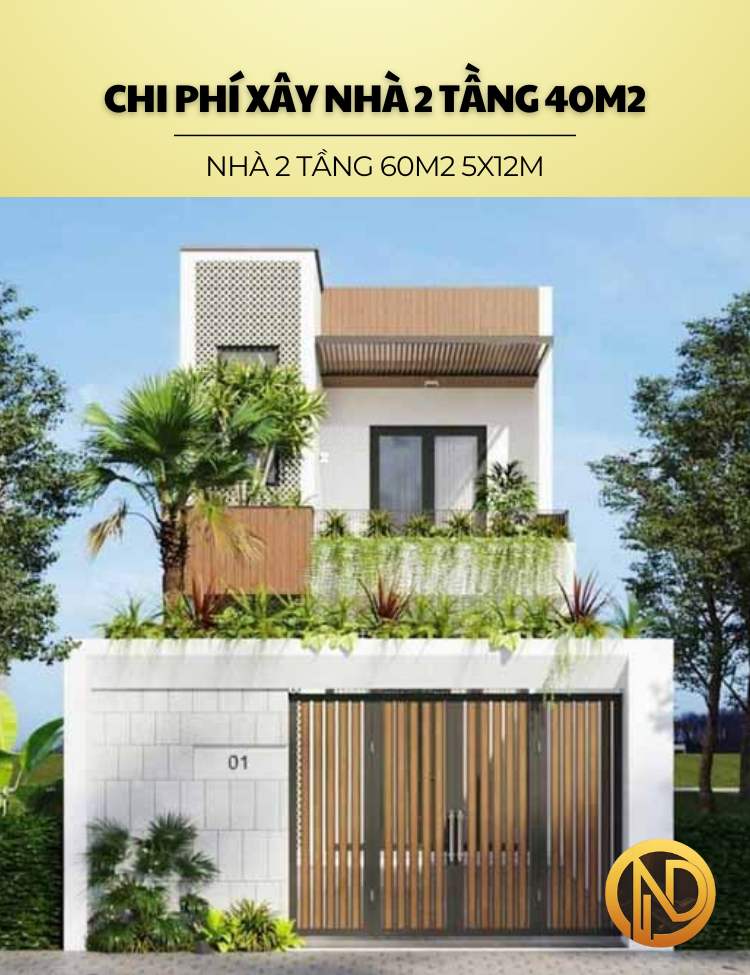 Thiết kế nhà 2 tầng 60m2 5x12m