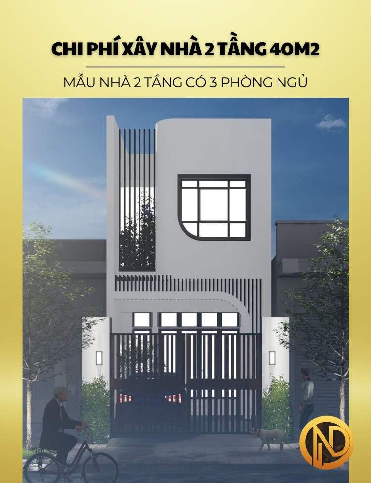 Mẫu nhà 2 tầng 60m2 có 3 phòng ngủ