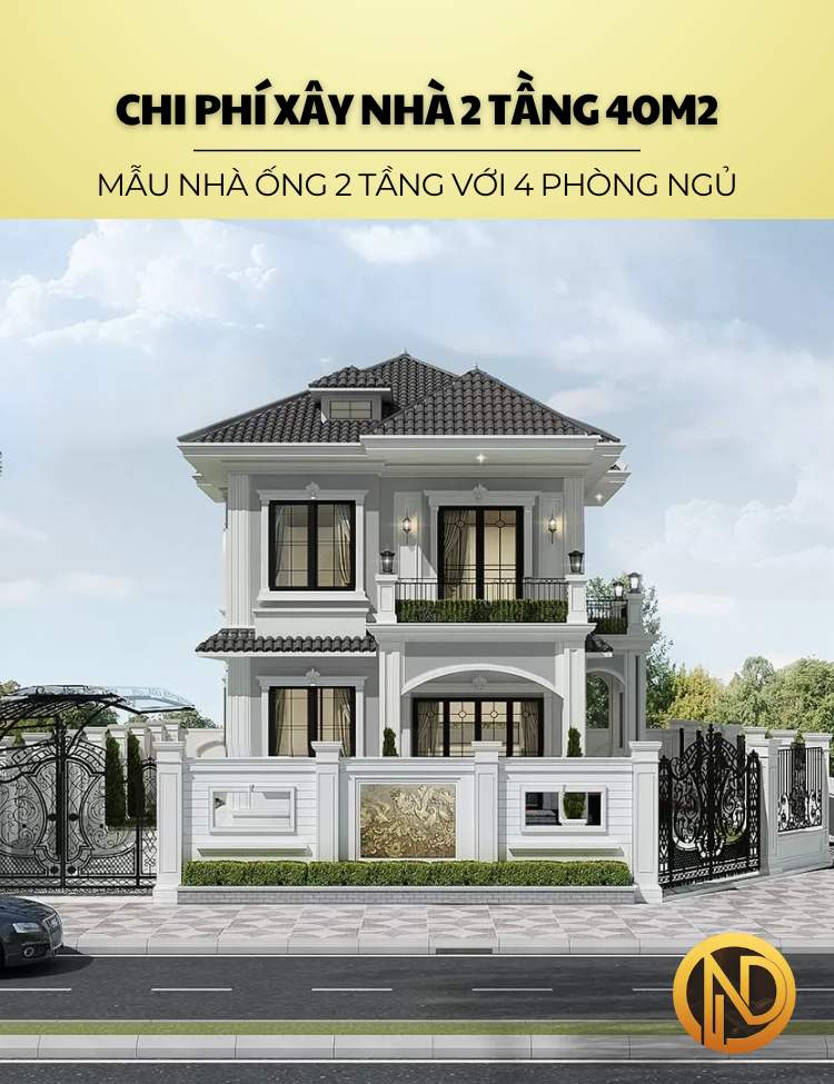 Mẫu nhà ống 2 tầng 60m2 với 4 phòng ngủ