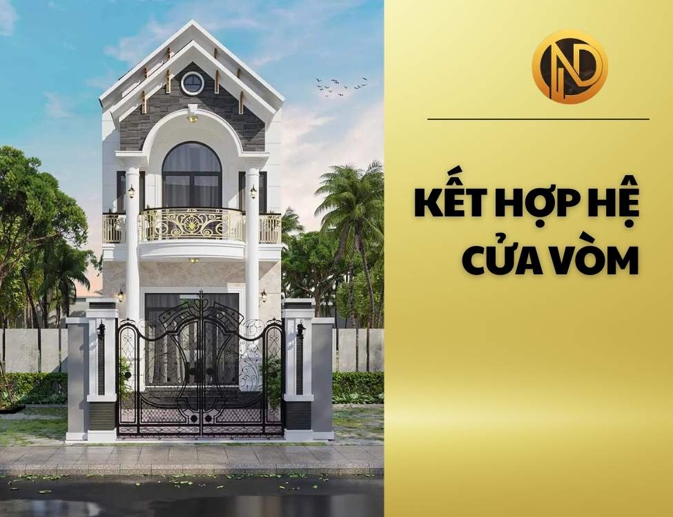 Mẫu nhà 1 trệt 1 lầu 5x15 mái thái kết hợp hệ cửa vòm