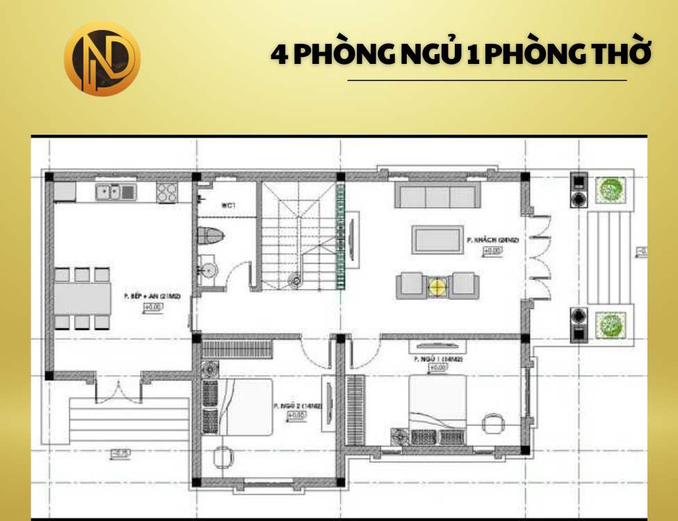 4 phòng ngủ 1 phòng thờ