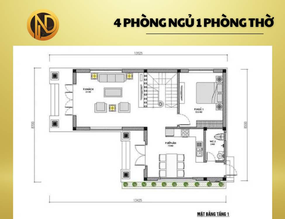 4 phòng ngủ 1 phòng thờ