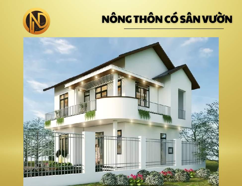 Mẫu nhà 2 tầng mái Thái 8x10m ở nông thôn có sân vườn