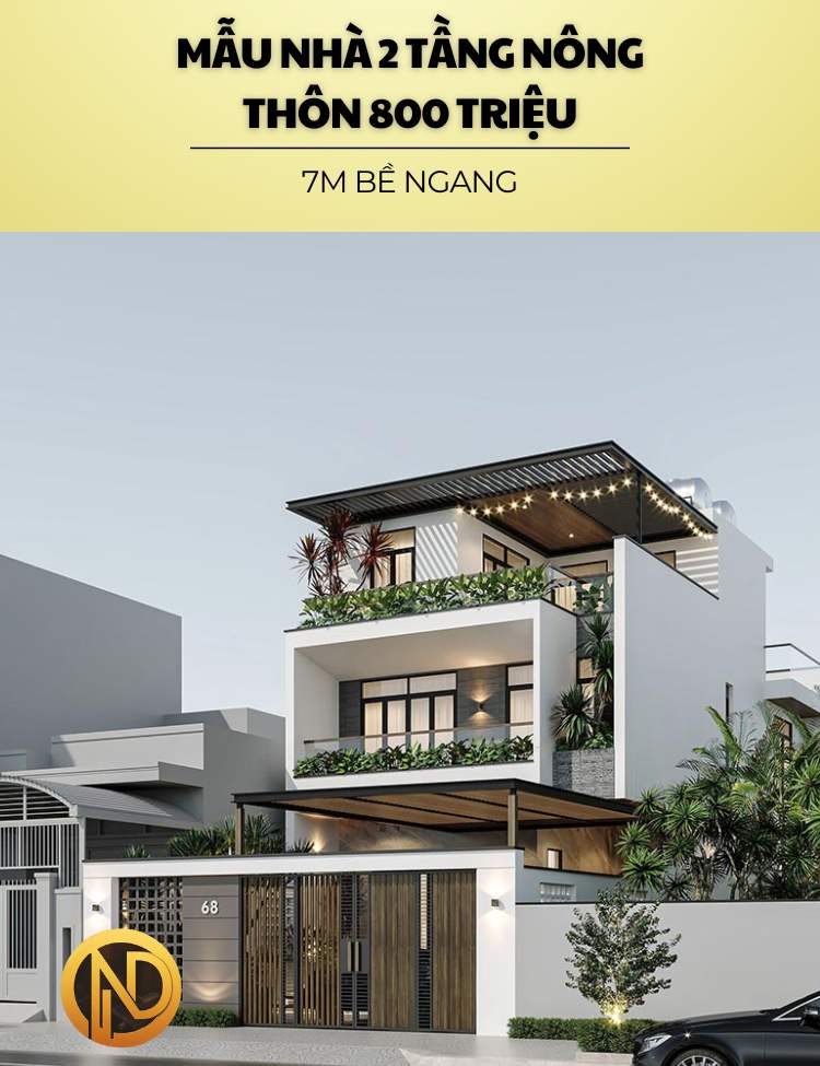 Mẫu nhà 2 tầng nông thôn 800 triệu 7m bề ngang