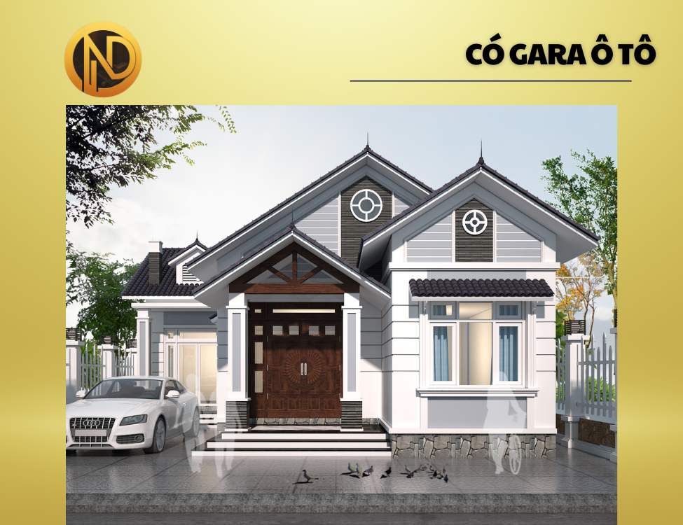 Mẫu nhà cấp 4 mái Thái 8x12m có gara để ô tô