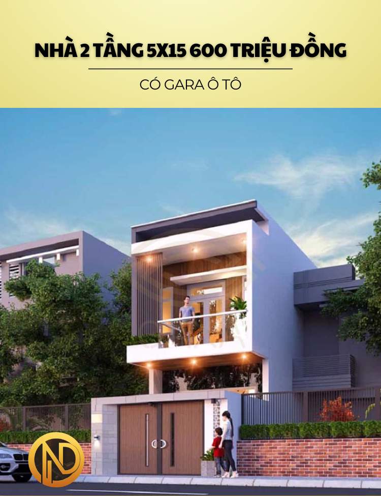 Mẫu nhà phố 2 tầng 5x15m có gara ô tô