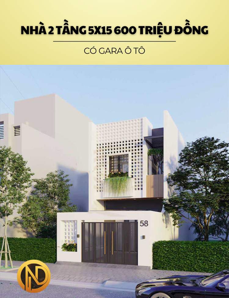 Mẫu nhà phố 2 tầng 5x15m có gara ô tô