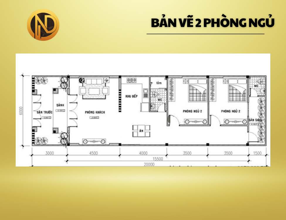 Nhà cấp 4 5x20 mái Thái 2 phòng ngủ