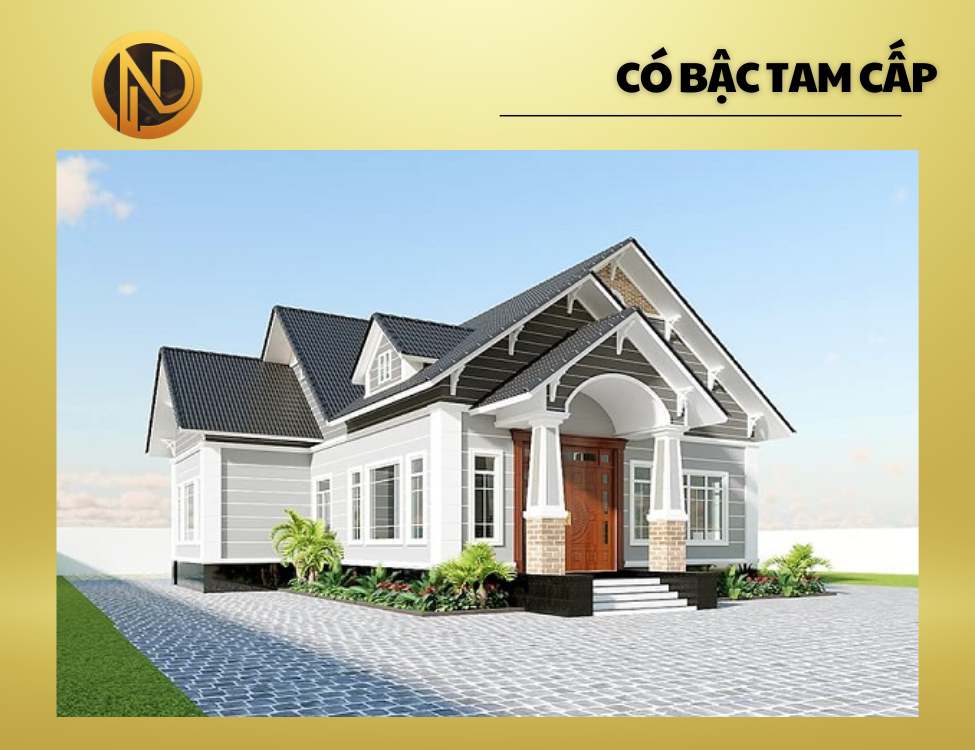 Nhà cấp 4 chữ L mái Thái có bậc tam cấp