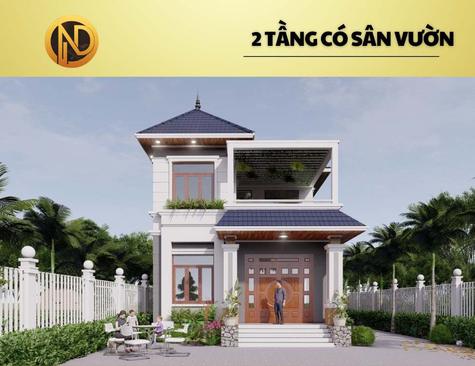 Thiết kế nhà 7x15m 2 tầng mái Nhật có sân vườn