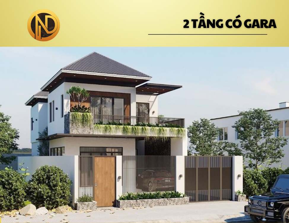 Mẫu nhà mái Nhật 2 tầng 7x15 có gara ô tô