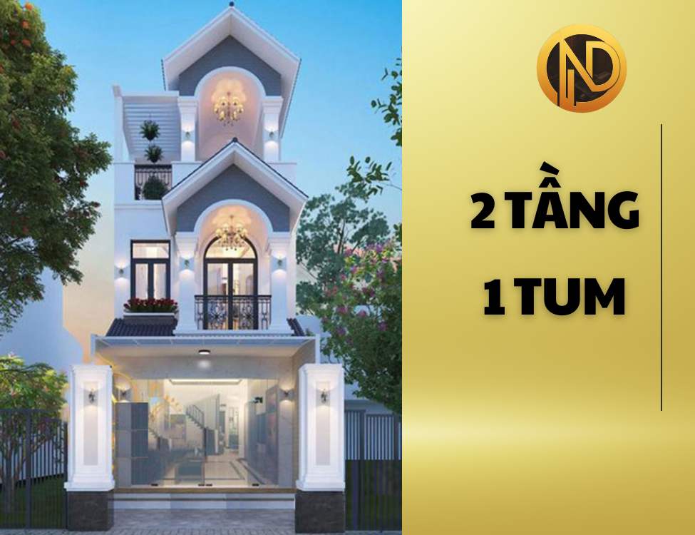 Mẫu nhà ống mái Thái 2 tầng 1 tum 5x20m