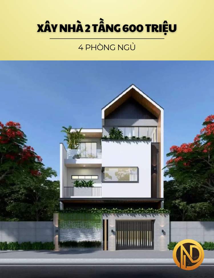 mẫu nhà 600 triệu 2 tầng 4 phòng ngủ