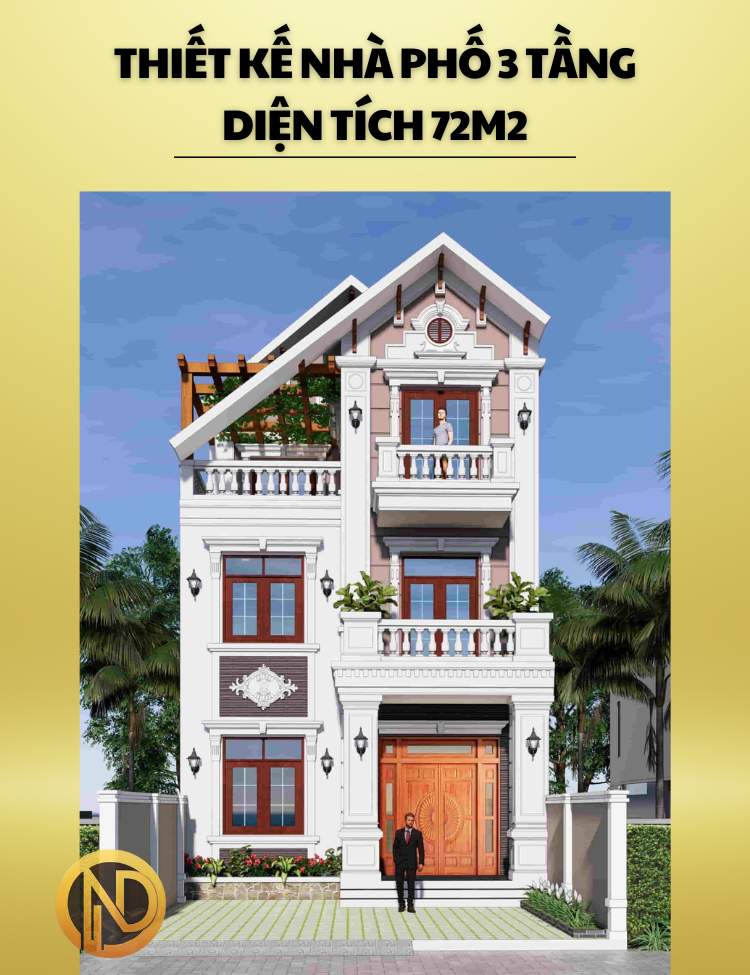 Thiết kế nhà phố 3 tầng diện tích 72m2