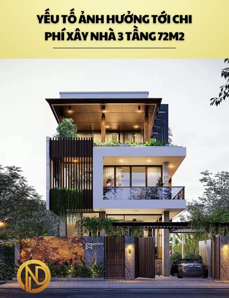 chi phí xây nhà 3 tầng 72m2