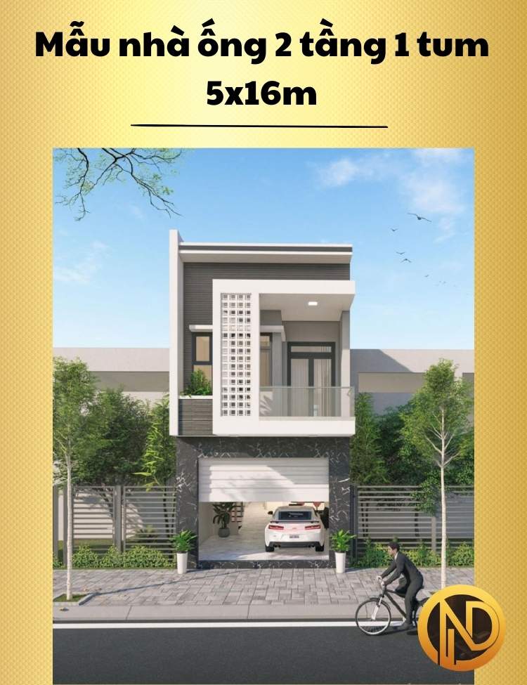 Mẫu nhà ống 2 tầng 1 tum 5x16m