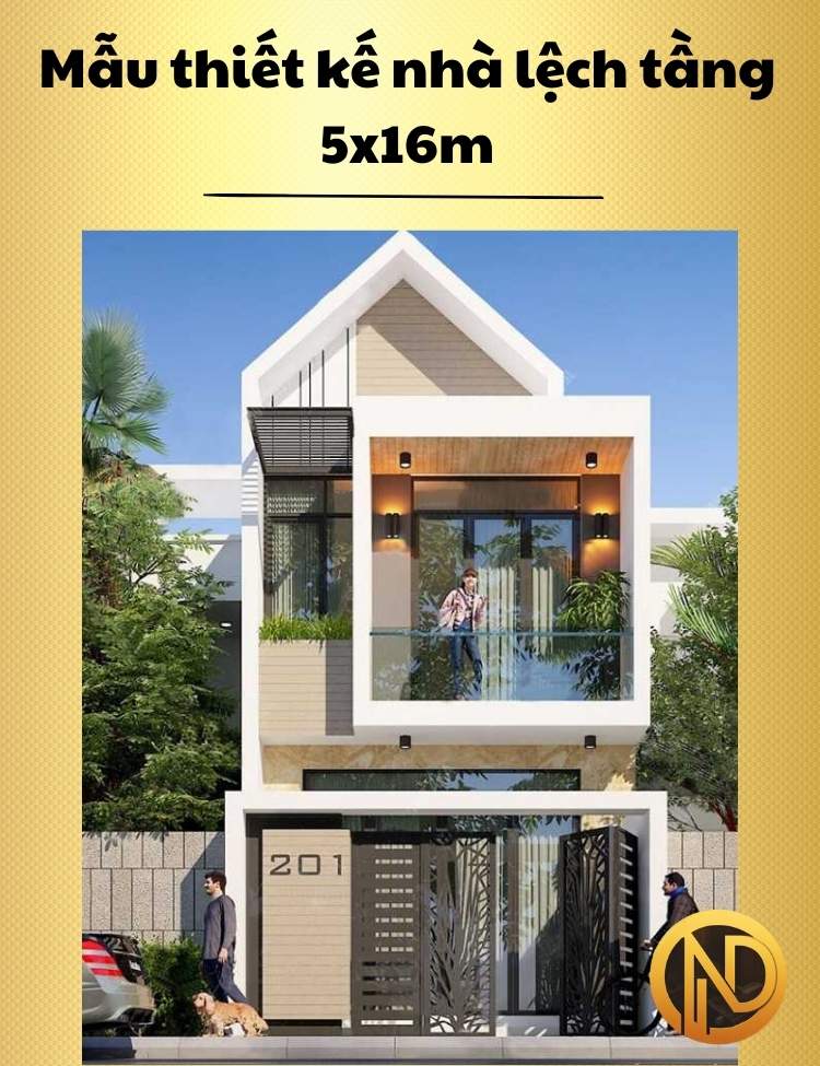 Mẫu thiết kế nhà lệch tầng 5x16m