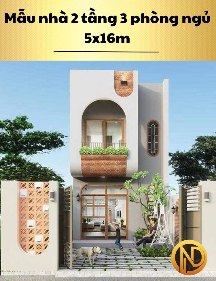 Mẫu nhà 2 tầng 3 phòng ngủ 5x16m