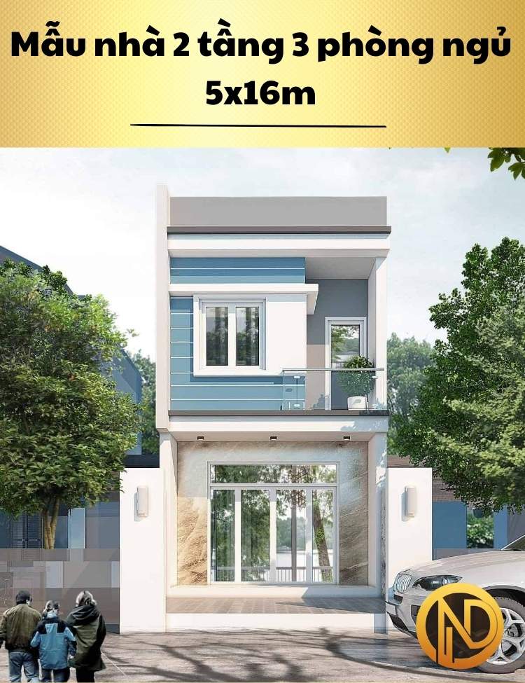 Mẫu nhà 2 tầng 3 phòng ngủ 5x16m