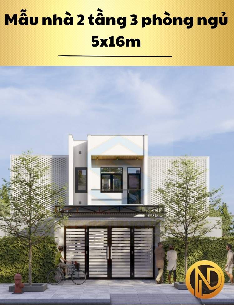 Mẫu nhà 2 tầng 3 phòng ngủ 5x16m