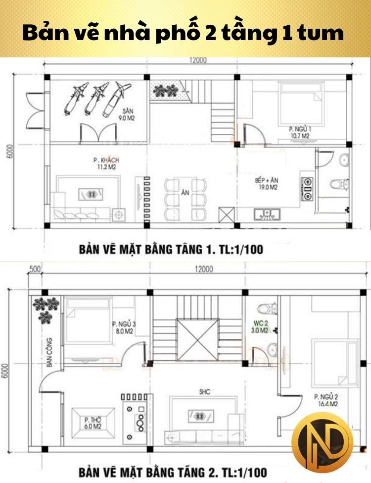 Kiểu nhà phố 2 tầng 1 tum kiến trúc hiện đại