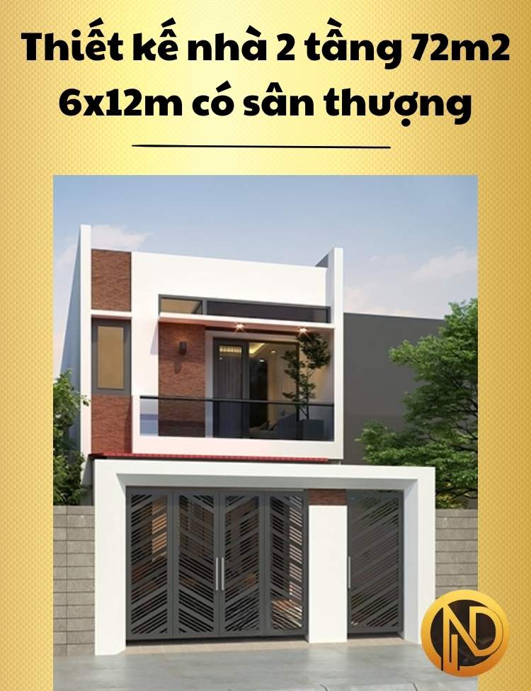 Thiết kế nhà 2 tầng 72m2 6x12m có sân thượng