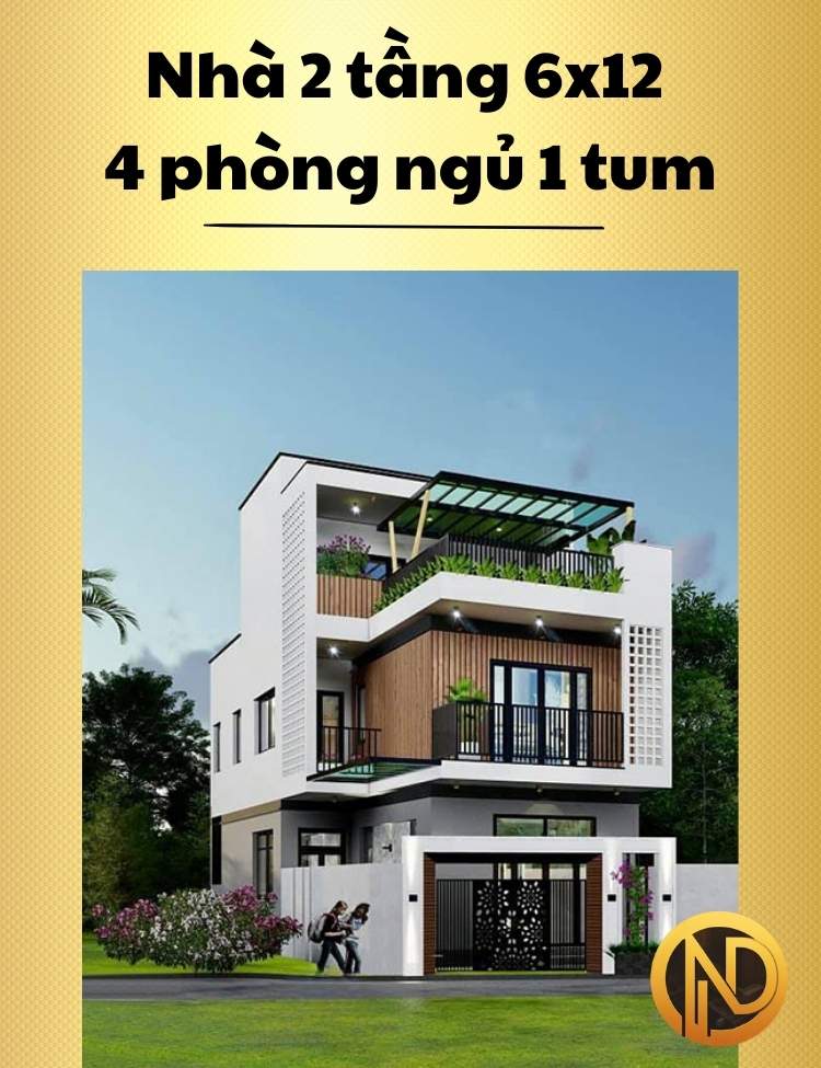 Nhà 2 tầng 6x12 4 phòng ngủ 1 tum 