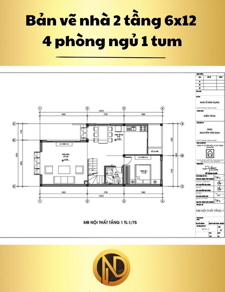 Nhà 2 tầng 6x12 4 phòng ngủ 1 tum 