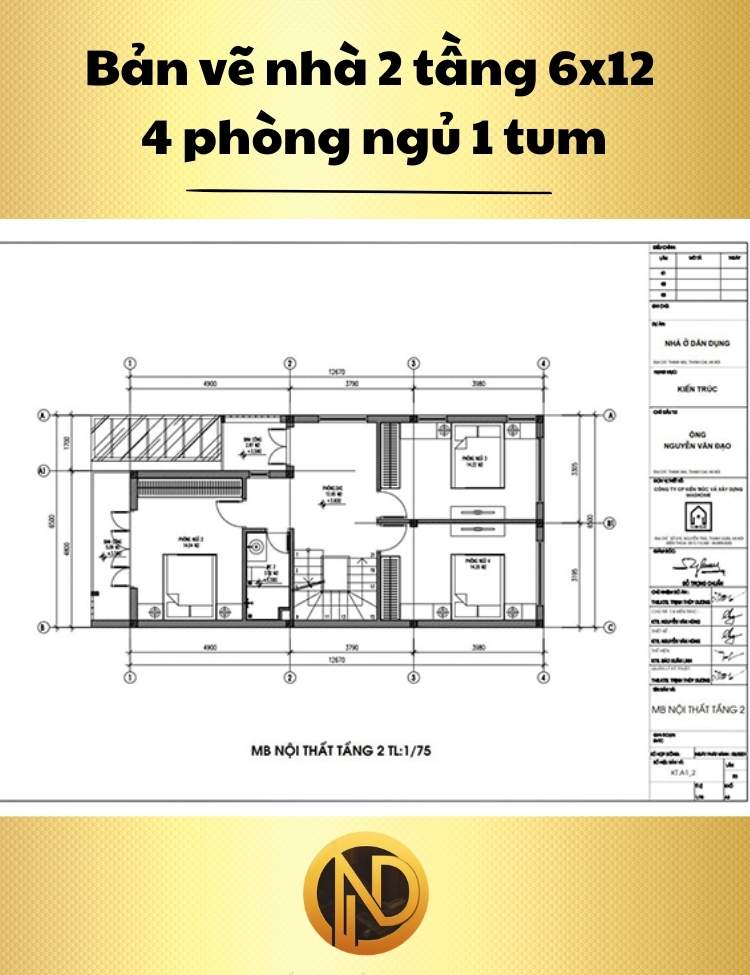 Nhà 2 tầng 6x12 4 phòng ngủ 1 tum 