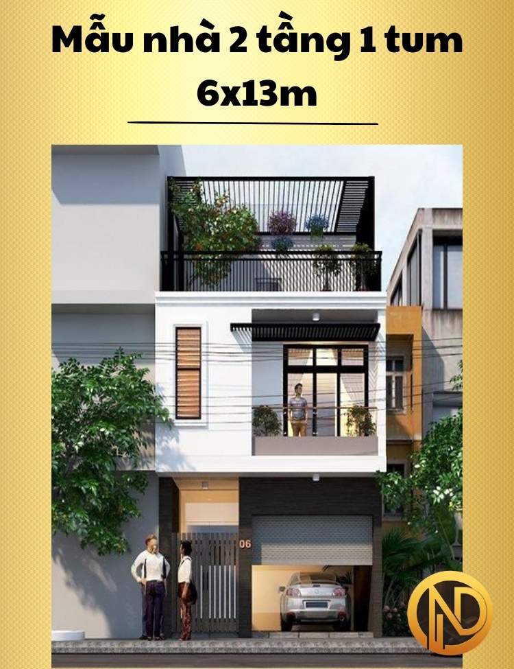 Mẫu nhà 2 tầng 1 tum 6x13m