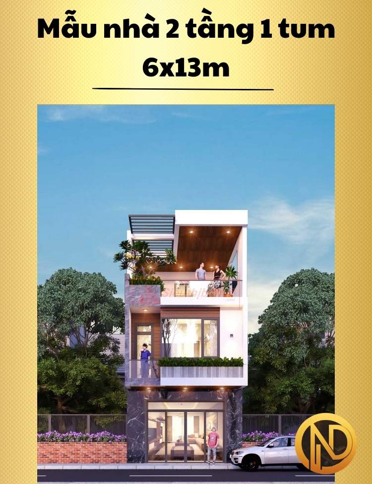 Mẫu nhà 2 tầng 1 tum 6x13m