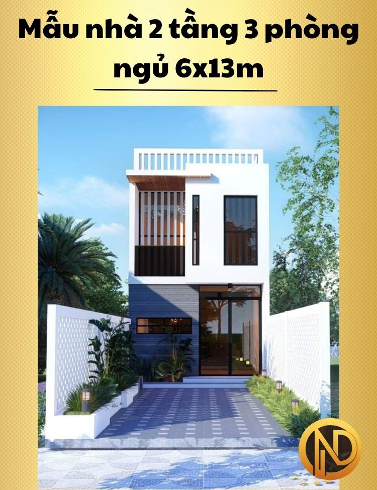 Mẫu nhà 2 tầng 3 phòng ngủ 6x13m