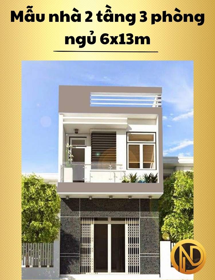 Mẫu nhà 2 tầng 3 phòng ngủ 6x13m