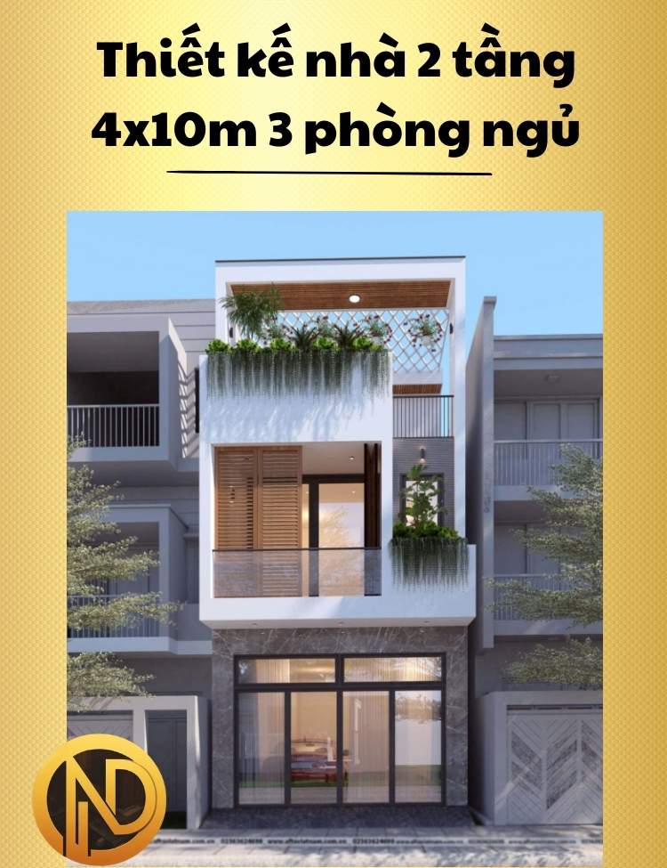 Thiết kế nhà 2 tầng 4x10m 3 phòng ngủ