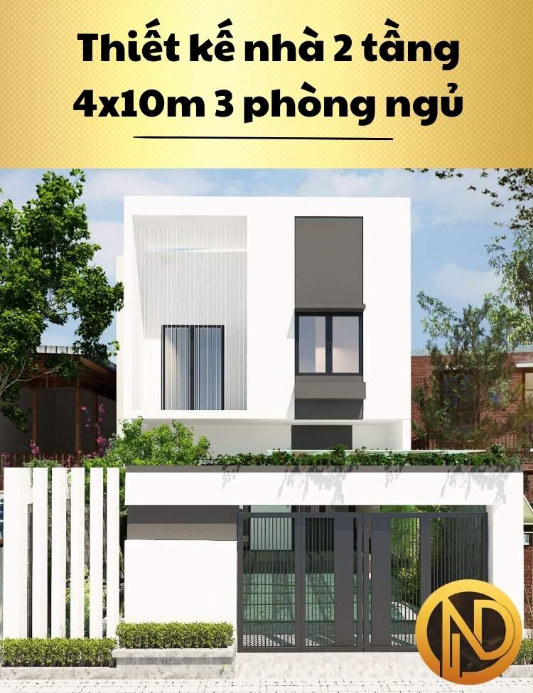 Thiết kế nhà 2 tầng 4x10m 3 phòng ngủ