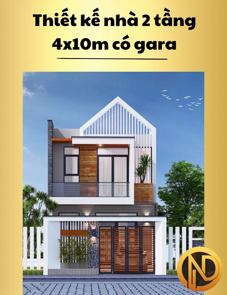 Thiết kế nhà 2 tầng 4x10m có gara