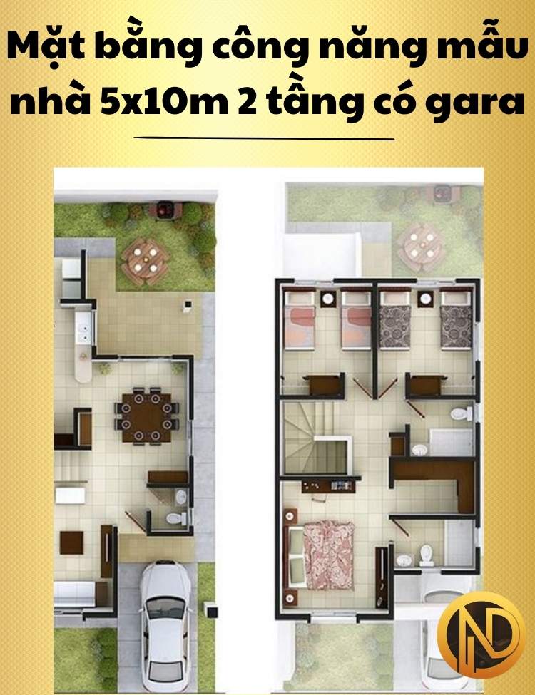 Thiết kế mẫu nhà 5x10m 2 tầng có gara