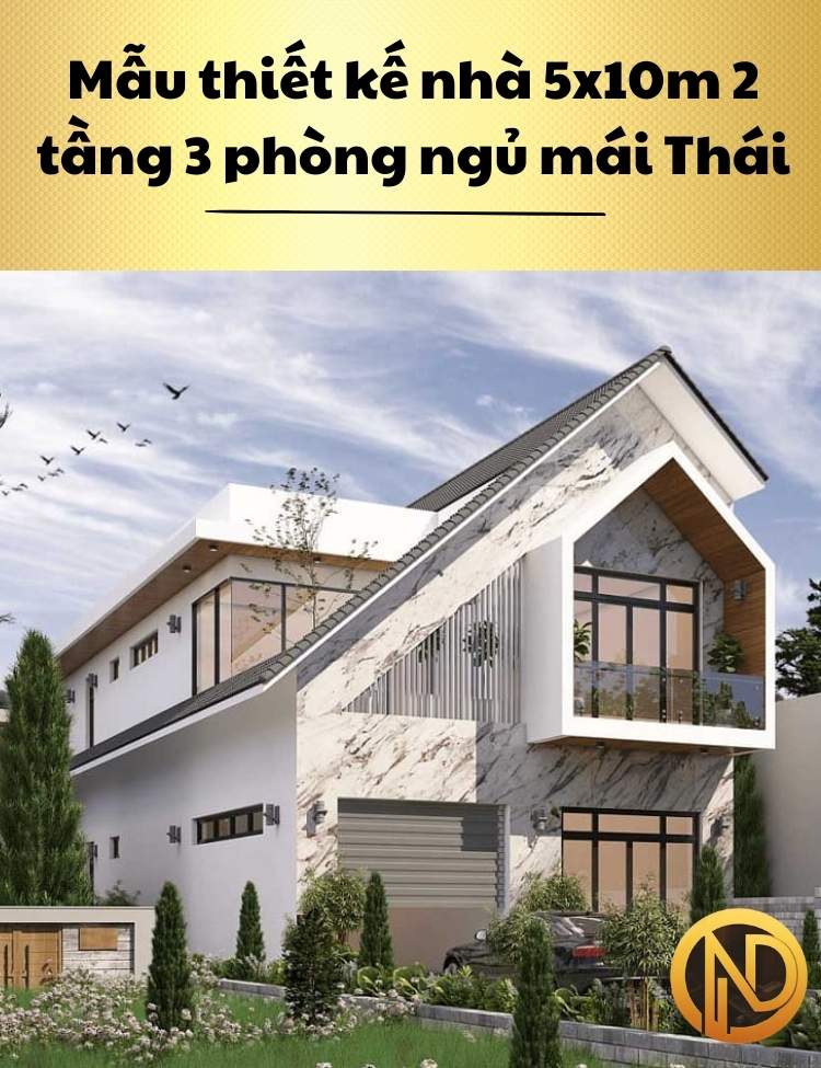 Mẫu thiết kế nhà 5x10m 2 tầng 3 phòng ngủ mái Thái