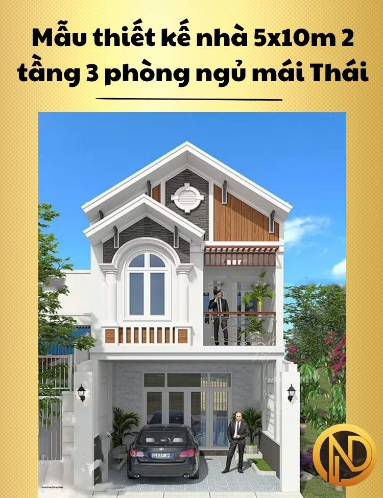 Mẫu thiết kế nhà 5x10m 2 tầng 3 phòng ngủ mái Thái