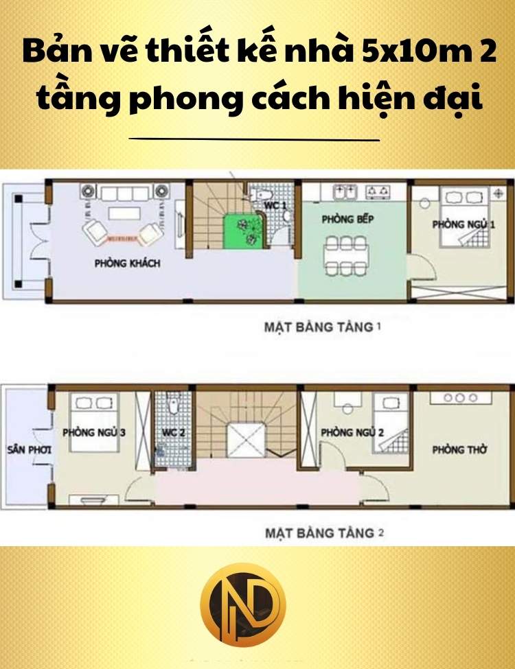 Mẫu thiết kế nhà 5x10m 2 tầng 3 phòng ngủ phong cách hiện đại